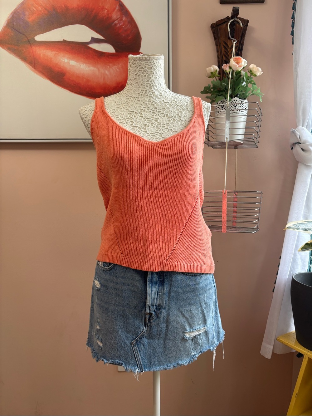 Cotton On Coral Knit V-Neck Tank